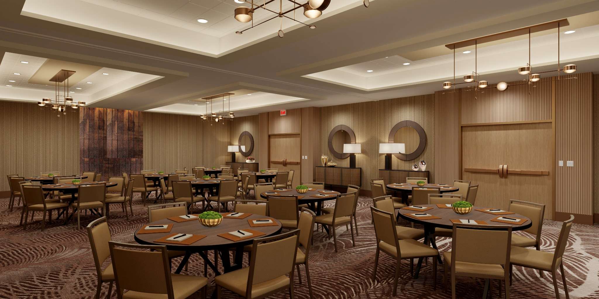 Ballroom at Four Points by Sheraton San Diego set with rounds for a meeting